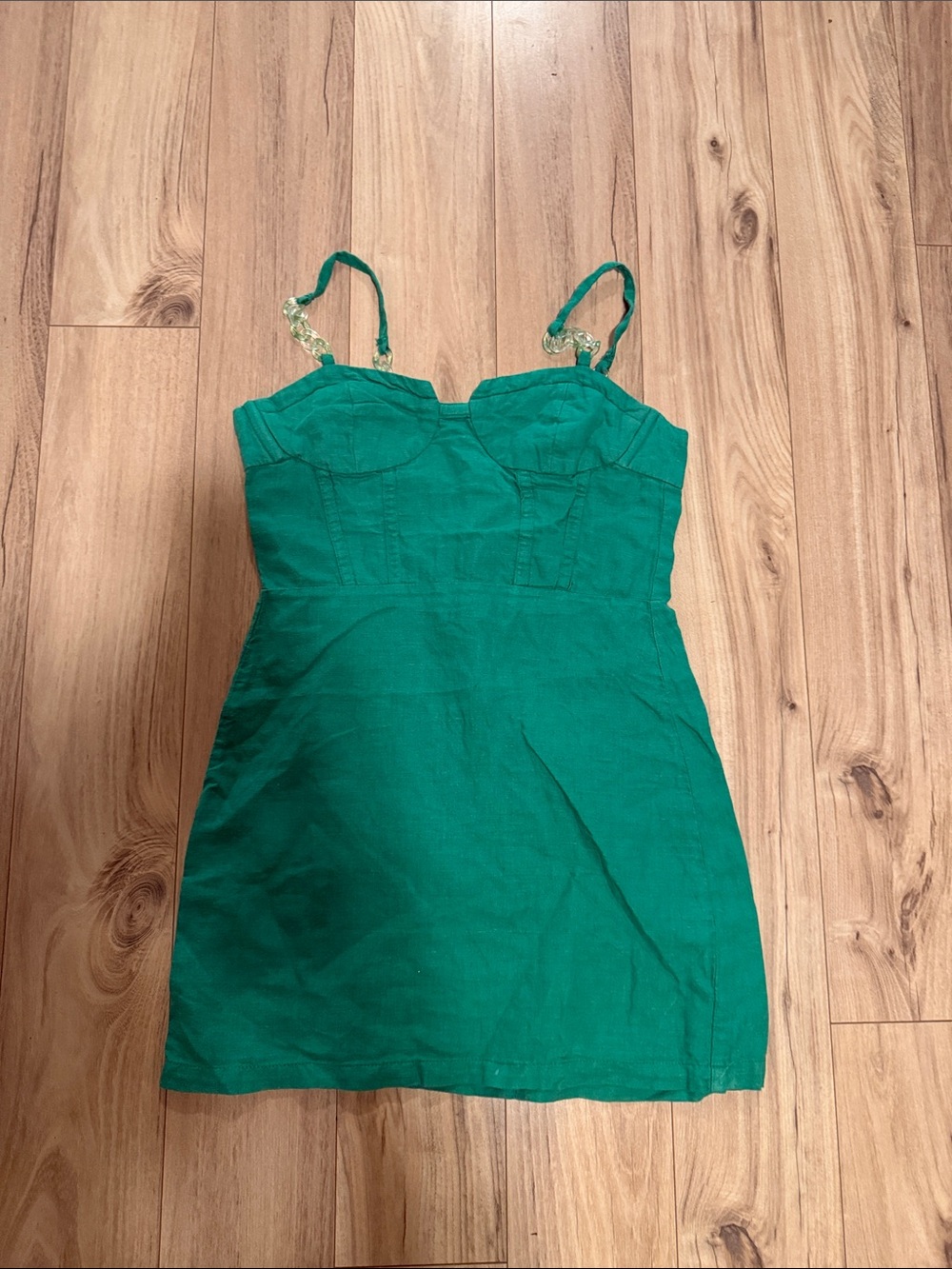 Zara Emerald Bustier Mini Dress with Clear Strap Accents